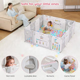 Square baby play area with flexible adjustable safety panels