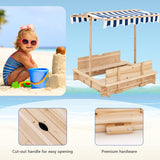 Caixa de areia de madeira de cedro robusta Eco-Consciente Deluxe Montessori com banco e dossel | 3-6 anos