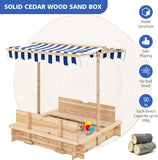 Deluxe Montessori Eco-bewuste robuuste cederhouten zandbak met bank en luifel | 3-6 leeftijden