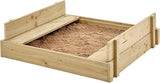 FSC certified treated timber sandpit with weed liner for water drainage

