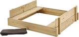 Square-sized traditional wooden sandpit for garden play