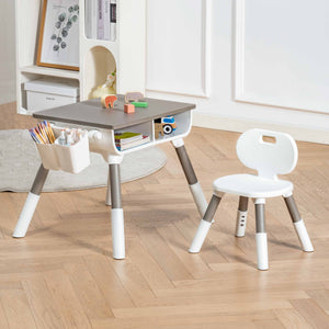 Mitwachsender höhenverstellbarer Montessori-Kindertisch und Stühle im Scandi-Design | Weiß & Grau | 2-8 Jahre