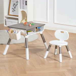 Mesa e cadeiras infantis Montessori Scandi-Design com altura ajustável Grow-with-me | Branco e cinza | 2-8 anos