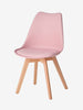 Pink Scandinavian kids desk chair with natural wooden legs