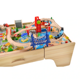 Stort Deluxe Montessori FSC tågset i trä | 2-i-1 tågbord av trä | 100st tågset