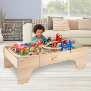 Deluxe Montessori FSC Wood Train Set 2 in 1 Activity Table 100pc Set www.littlehelper