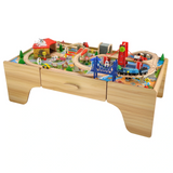 Juego de tren de madera FSC Montessori grande de lujo | Mesa de tren de madera 2 en 1 | Juego de trenes de 100 piezas.