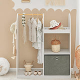 Riel de vestir Montessori 3 en 1 | Estantes | Espejo y caja de almacenamiento | Blanco | 108 cm de alto