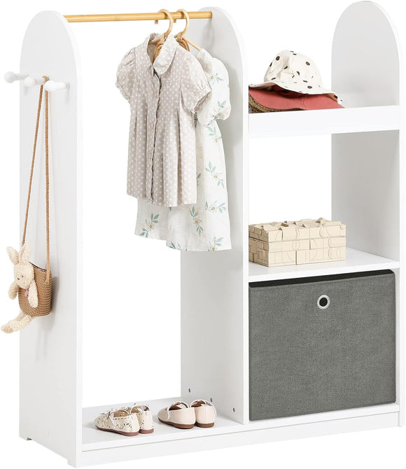 3-in-1 Montessori Dress Up Rail | Shelves | Mirror & Storage Box | White | 1.08m High