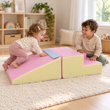 Two-piece baby soft play set with climbing steps and slide ramp