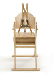 Eco conscious natural folding wooden high chair 5 point harness