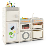 3-i-1 Stort Montessori-leksakskök | Magnetisk vit tavla | Leksaksförvaringsenhet | 3 år plus