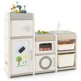 3-in-1 Large Montessori Toy Kitchen | Magnetic White Board | Toy Storage Unit | 3 years plus