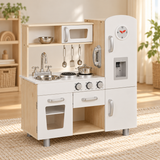 Wooden play kitchen with pretend hob, sink and kitchen storage