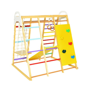 8-in-1 Eco Wood Jungle Gym | Climber Play Set | Slide | Monkey Bars | 3 years+ | Multicoloured