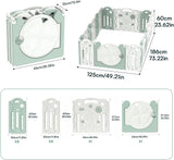 parque infantil plegable para bebés y piscina de bolas, reciclable, sin BPA, no tóxico, de 18 paneles | Verde pistacho y blanco