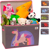 Large Collapsible 80L Montessori Kids Toy Box with Lid | Scratch resistant | 10 Animal Designs | 3D Applique