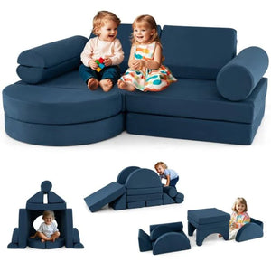 Beautiful soft play set with 13 different shapes in a soft grey suedette fabric