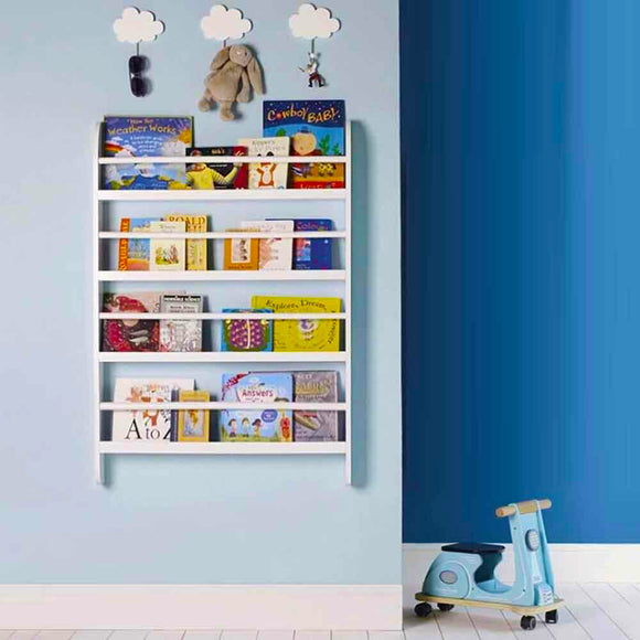 Childrens Bookcase | Wall Mounting Wooden Bookcase | Childrens Shelving  | White | 1.17m High