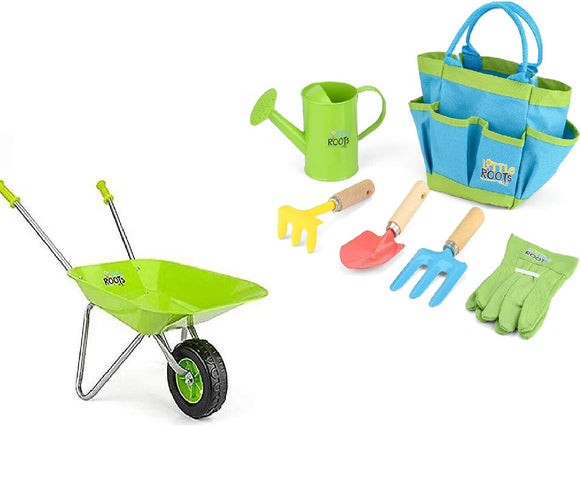 Montessori Garten-Spielset mit Schubkarre & Werkzeug-Set | Outdoor-Kinderspielzeug für den Sandkasten