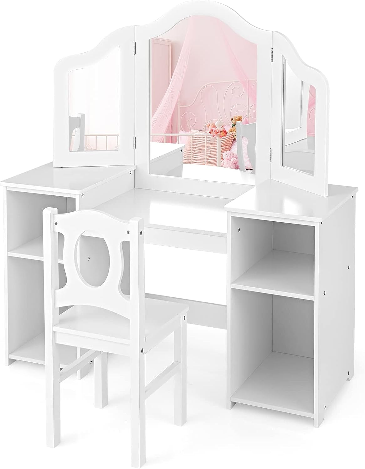 Kids Desk Chair cum Vanity Unit Dressing Table White 3-10