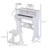 Montessori 37 Keys Mini Grand Piano & Stool with Microphone | White