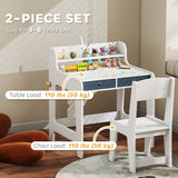 Children's activity desk with raised shelf and storage drawers
