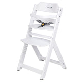 белый деревянный детский стульчик 3-в-1 с регулируемой высотой, съемным подносом, перекладиной и ремнями безопасности