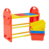 This durable unit also includes 6 removable plastic bins.