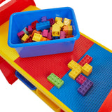 Construction table top is designed to fit all leading brands of building blocks.