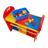 Construction table top is designed to fit all leading brands of building blocks.