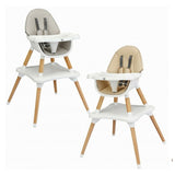 4-in-1-Babyhochstuhl aus grauem Holz | niedriger Stuhl | Tisch- und Stuhlset