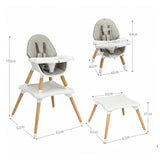 4-in-1-Babyhochstuhl aus grauem Holz | niedriger Stuhl | Tisch- und Stuhlset