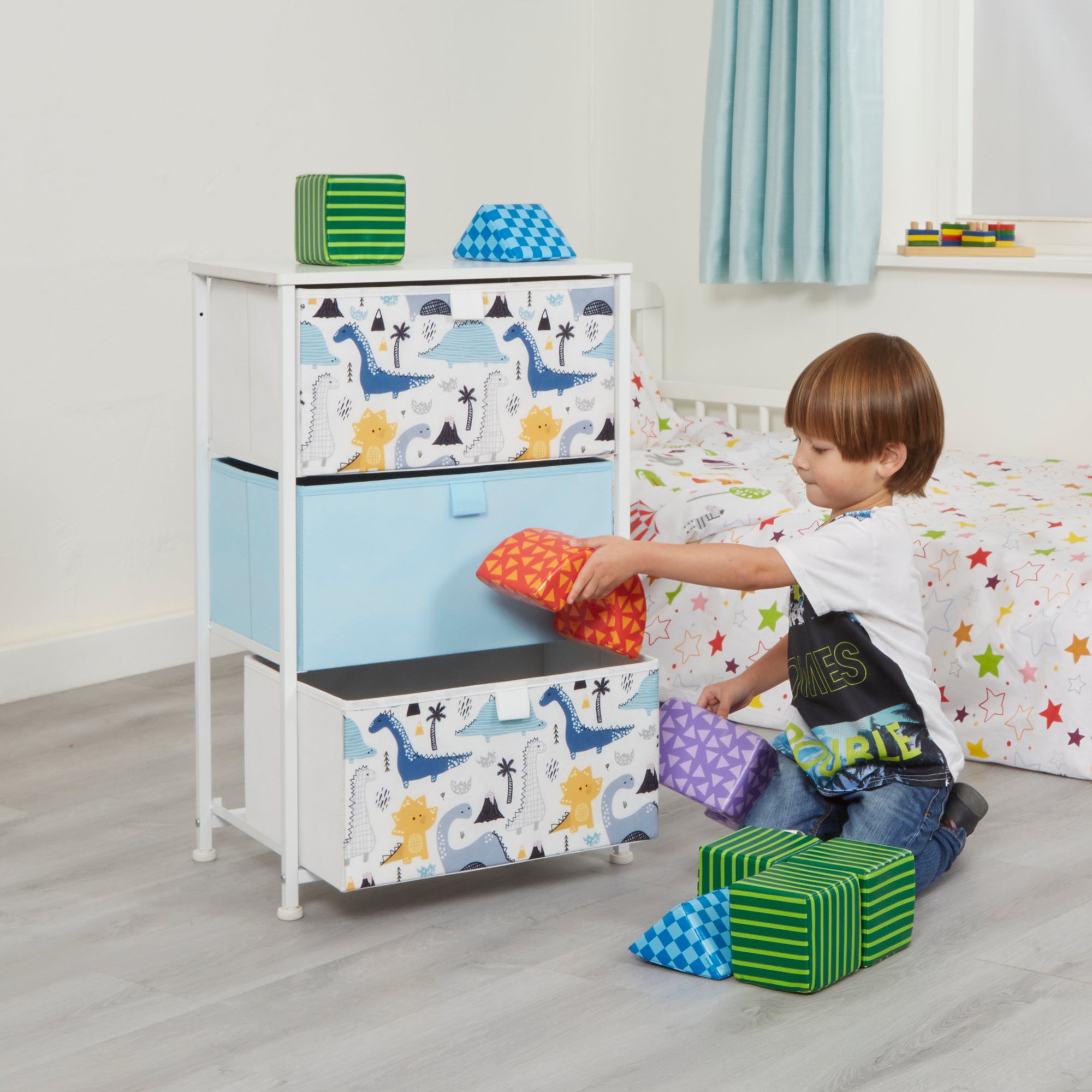 Dinosaur Toy Storage Box with Drawers Bedside Table Montessori www.littlehelper