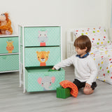 Montessori-Dschungel-Safari-Spielzeugaufbewahrung mit Schubladen | Kinder-Nachttisch | 73 x 45 x 30 cm