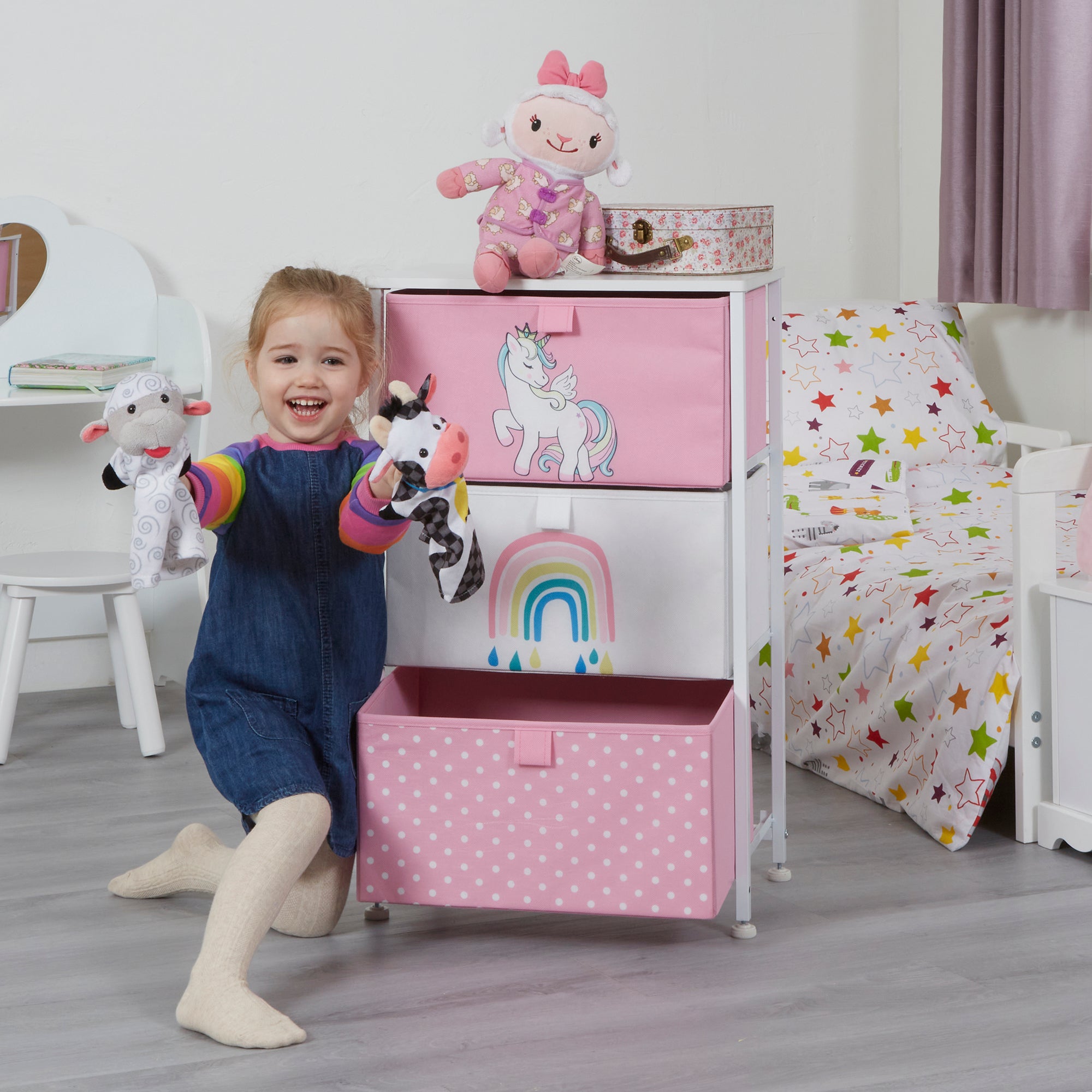 Toy Storage Unit with Drawers Bedside Table Unicorn Rainbows
