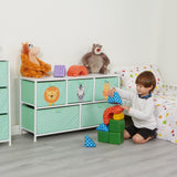 Montessori-Dschungel-Safari-Spielzeugaufbewahrung mit großen Schubladen | Spielzeugkiste für Kinder | Sitzbank