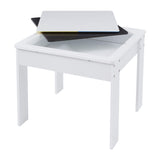 The reversible table top is blackboard one side and a whiteboard the other