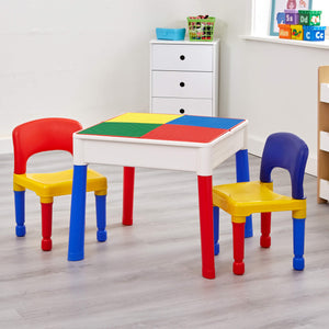 Zestaw stołu i 2 krzeseł dla dzieci 5 w 1 | Pit z piaskiem i wodą | Lego | Top do wycierania na sucho | Składowanie