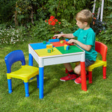 Deze 5-in-1 multifunctionele tafel en 2 stoelenset is ideaal voor jonge kinderen om aan te zitten en te genieten van spel-, knutsel- en knutselactiviteiten, of om te genieten van een picknick in de tuin.