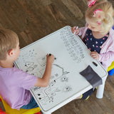 Barns 6-i-1 bord och 2 stolar Set med en whiteboardtavla som torkas av