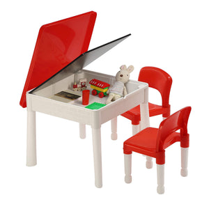  6-in-1 Montessori Table & 2 Chairs Set | Sand & Water Play | Blackboard | Dry Wipe Top | Storage