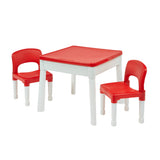 A mesa é fornecida com um tampo vermelho (que também funciona como capa)