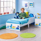 The toddler bed is made from durable solid pine wood with a painted finish