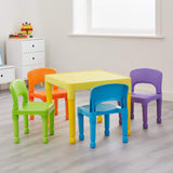 Детский набор из легко очищаемого пластикового стола и 4 стульев для использования в помещении и на открытом воздухе