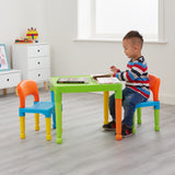 This super colourful multi purpose table and 2 chairs set is ideal for young children to sit at and enjoy play, arts & crafts activities
