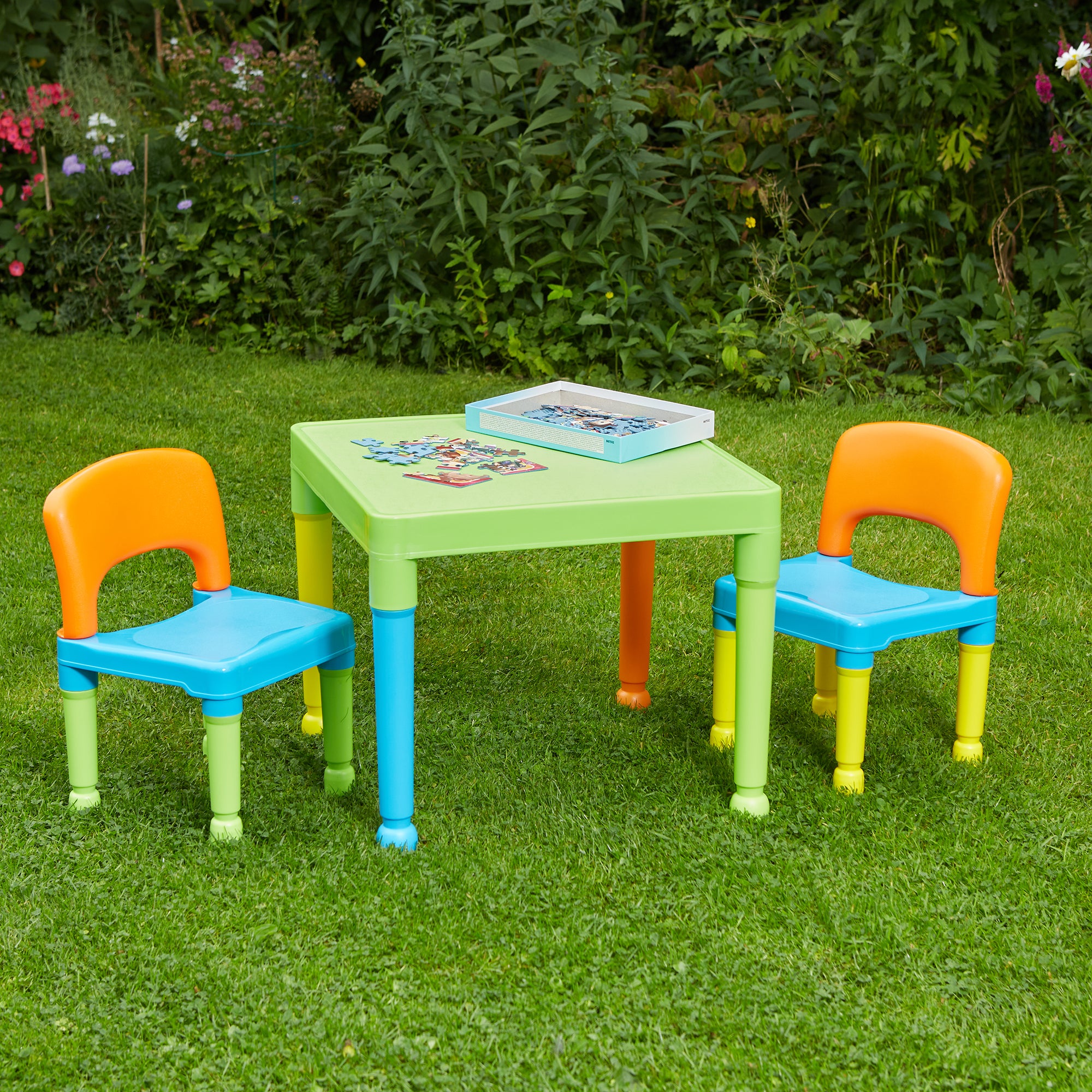 Kids Indoor Outdoor Solid Plastic Easy Clean Table 2 Chairs Set www.littlehelper
