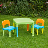 Set aus massivem Kunststofftisch und 2 Stühlen für den Innen- und Außenbereich für Kinder