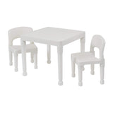 Lasten valkoinen muovipöytä ja 2 tuolia sisä- ja ulkokäyttöön