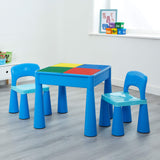 Børne indendørs | Udendørs 4-i-1 plastikbord og 2 stolesæt | Lego Board | Sand & Vandgrube | Blues